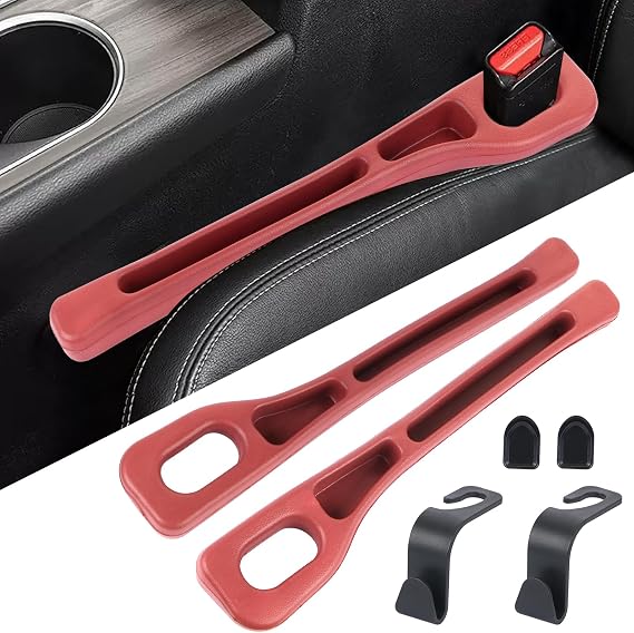2PCS Car Seat Gap Filler Organiser, Universal Fit Car Side Seat Gap Filler for Storing Automotive Parts Such As Keys, Mobile phones and Wallets (Red)