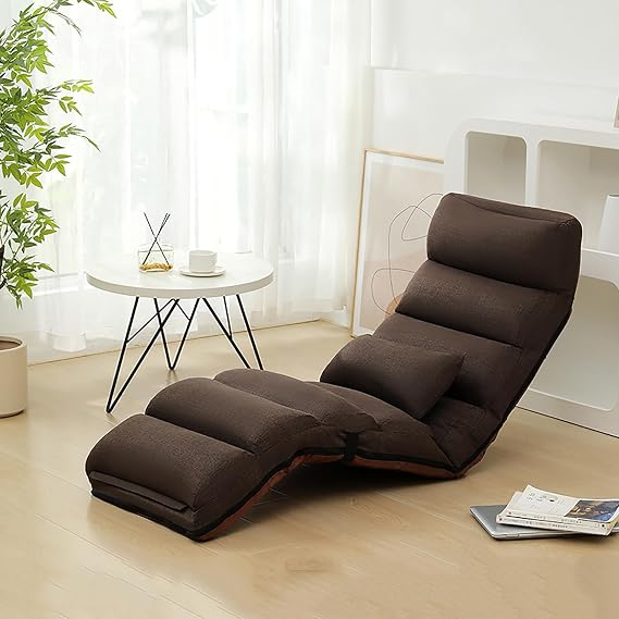 NaKeah Floor Chairs for Adults, Adjustable 6-Position Floor Lounger w/Thick Padded & Pillow, Folding Lazy Sofa Chair for Gaming, Sleeping, Chaise Lounge Indoor,B