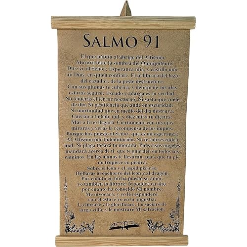 Salmo 91 en Espanol Prayer Scroll Banner Ready to Hang 14 x 8.5 in. Rustic Parchment Poster Print, Beige