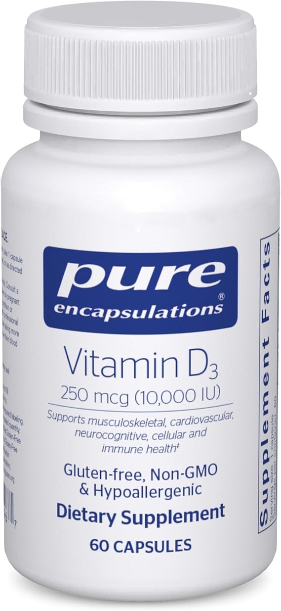 Pure Encapsulations Vitamin D3 250 mcg (10,000 IU), 60 Capsules