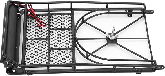 RC Roof Rack, Durable Metal with Spare Tire Mount and 10 LED Light Bars, 1/10 Scale RC Crawler Accessory for Off-Road Trail Exploration and Competition Crawling