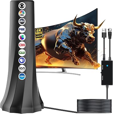 2024 Upgraded Indoor TV Antenna - Long Range Digital Antenna for Smart TVs, Supports 8K 4K HDTV 1080p - 28FT Coax Cable