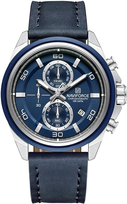 NAVIFORCE Sport Watches for Men Analog Quartz Chronograph Leather Strap Wrist Watch Waterproof Military Style