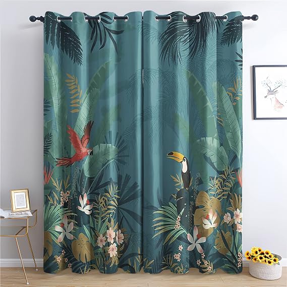 Tropical Curtains for Bedroom Living Room, Blackout Curtains 54 Drop - Thermal Insulated Eyelet Drapes, Patterned Window Treatments, 46x54 Inch (W X L), 2 Panels
