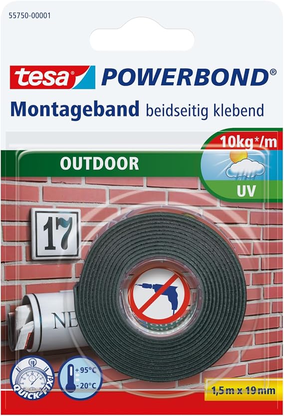 tesa Powerbond Foam Double Sided Mounting Tape for Outdoors Use 1.5 m x 19 mm