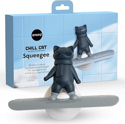 OTOTO Chill Cat Squeegee - Cute Kitchen Accessories, Cute Bathroom Decor, Black Bathroom Accessories, Shower Accessories, Shower Squeegee for Glass Doors, Small Bathroom Squeegee, Cat Gifts