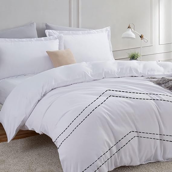 BedDecor 600TC Arrow Geometric Embroidered Egyptian Cotton Duvet Cover Set: A 3-Piece Masterpiece Oversized King, White