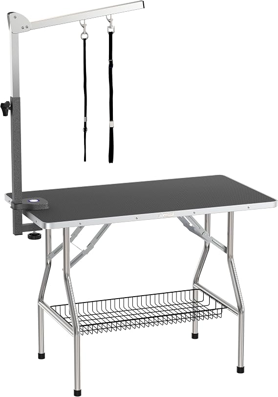 Flying Pig 32" Small Size Heavy Duty Stainless Steel Frame Foldable Dog Pet Grooming Table (32"x21", Black)