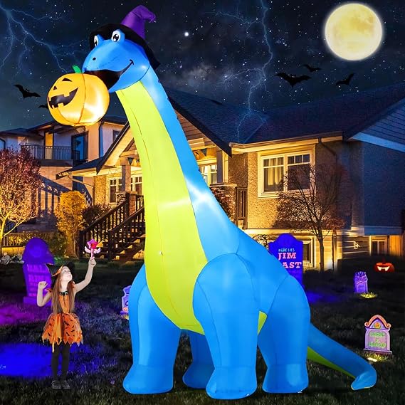 COMIN Halloween Inflatables 10 FT Dinosaurs Eating Pumpkin Decorations