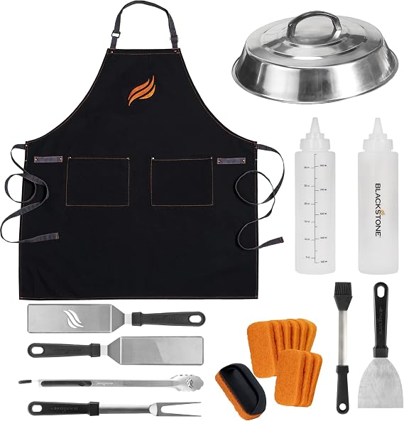 Blackstone Pro 22-Piece Griddle Tool Kit 5179 | Blackstone Spatula, Tongs, Apron, Bastin Dome, Squeeze Bottles, Griddle Cleanup Accessories