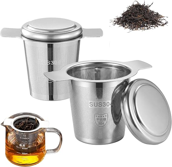2 Pack Tea Infuser 304 Stainless Steel Mesh Strainer with Double Handles, Tea Filter for Teapots Mugs Cups to Brewing Steeping Loose Leaf Tea and Coffee, Large Capacity