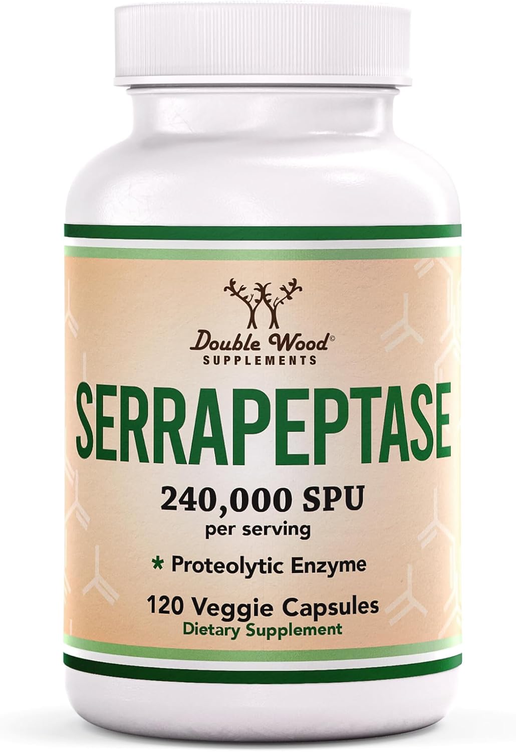 Serrapeptase 240,000 SPU Max Potency 120 Veggie Capsules Proteolytic Enzyme for Sinus, Respiratory and Joint Health Non-GMO, Gluten Free, Vegetarian Safe by Double Wood