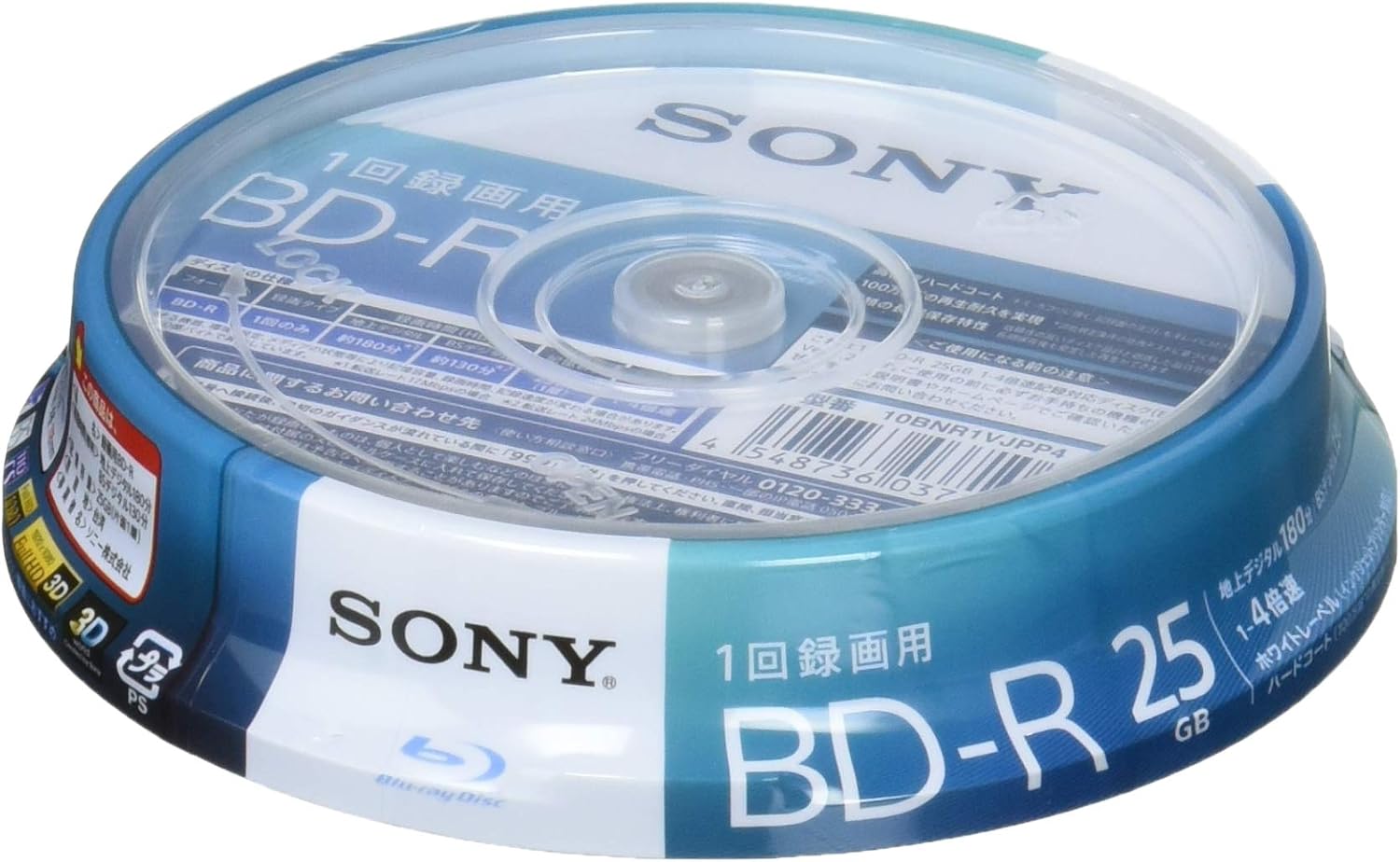 Sony Blu-ray Disc BD-R 25GB Approximately 3 hours terrestrial digital per disc 10 discs for one recording 4x speed dubbing support No case 10BNR1VJPP4