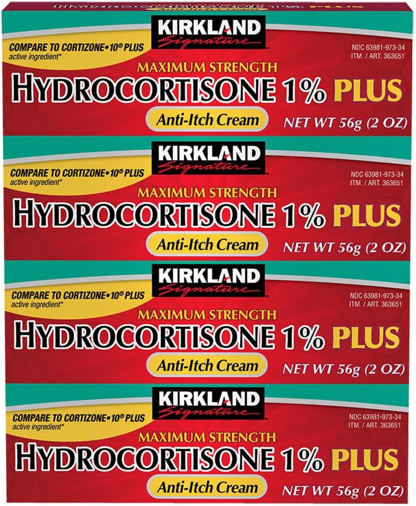 Kirkland Signature Maximum Strength Hydrocortisone Cream 1% with Aloe, 2-ounce pack of 4