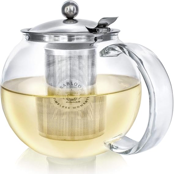 Teabloom All-in-One Glass Teapot and Tea Kettle Heatproof Borosilicate Glass Tea Maker with Removable Stainless Steel Loose Tea Infuser Classica Stovetop Tea Pot (40 oz / 1200 ml)