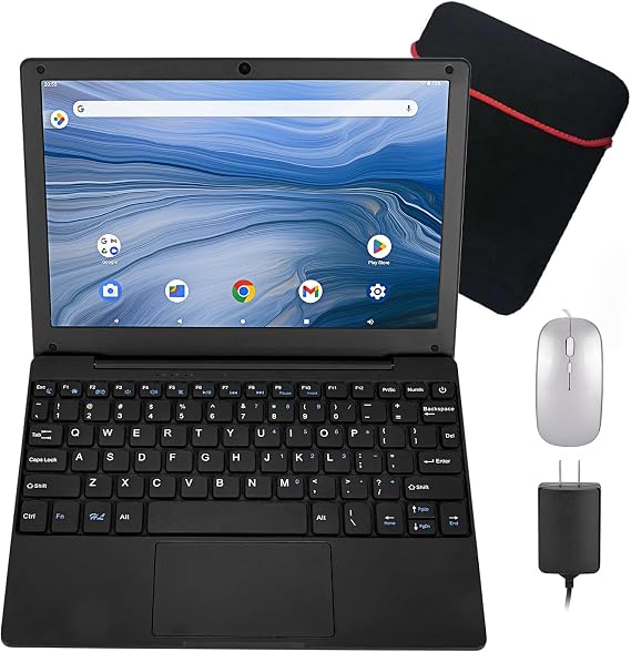 10.1Inch Laptop,Quad-Core Processor with Android 12.0 OS,2GB RAM,64GB EMMC,Built-in Camera,WiFi,USB Interface,Tpye-C Charging for Learning and Entertainment (Black 2GB+64GB)