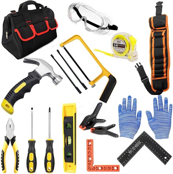 Kids Tool Set, Kids Real Tool Set with Real Hand Tools, Woodworking Kits for Children DIY Construction, Tool Bag & Tool Belt & Hammer & Hand Saw, Gift for Boys Girls