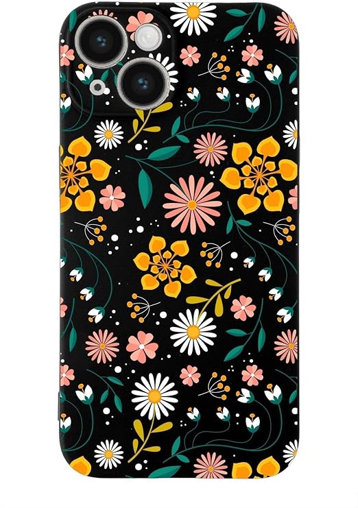 PrintiFy Apple Iphone 14 Plus Compatible Launch Case Floral Design Velvet Cover-black