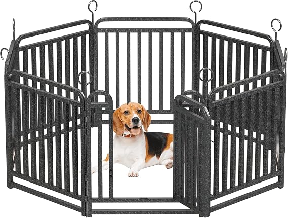 Dog Fence for Yard Outdoor Indoor Dog Playpen 32.16" Height 8 Panels Metal Dog Pen Puppy Playpen Portable Dog Kennel Crate for RV Camping(Black-Silver)
