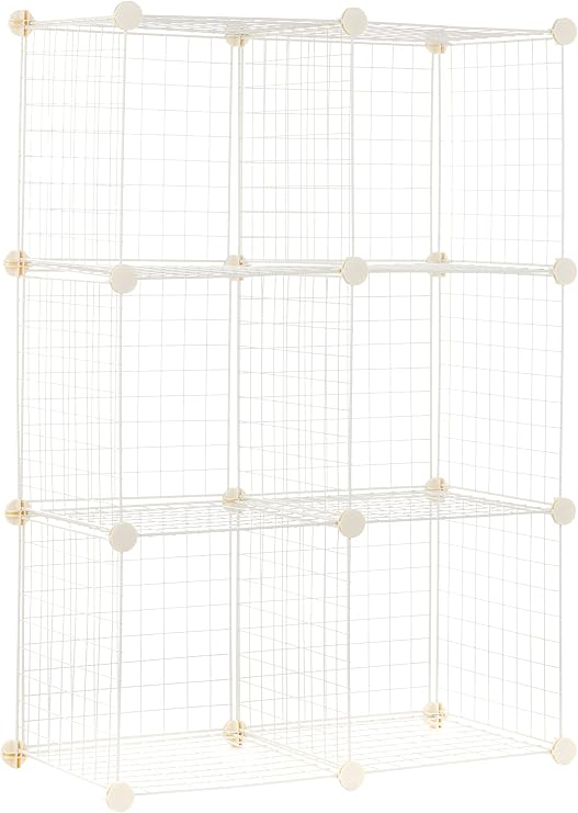 Amazon Basics 6 Cube Wire Grid Storage Organizer, Stackable Storage Cubes, Modular Closet Organizer Shelves, 14.6" D x 30.3" W x 44.8" H, White
