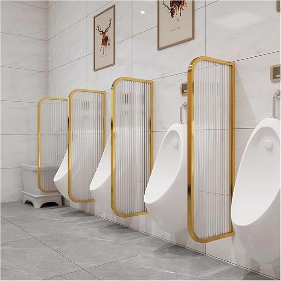 Urinal Partition Urinal Divider Tempered Glass Urinal Partition Divider, Wall Mounted Public Toilet Privacy Screens with Stainless Steel Frame, Urinal Privacy Screen Baff,Gold-4 Pcs
