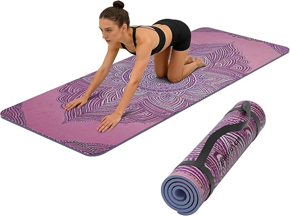 Hot Yoga Mat Printed, Thick 6mm Non Slip Suede tpe yoga Mat with Strap for Women Men Yoga, Pilates, Exercise, Fitness, Floor, Workouts