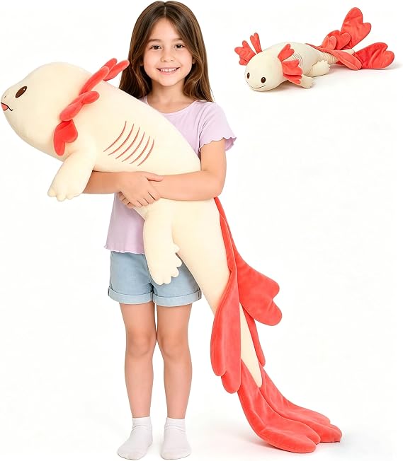 MaoGoLan Axolotl Plush Pillow, Giant Glow in The Dark Axolotl Stuffy Red