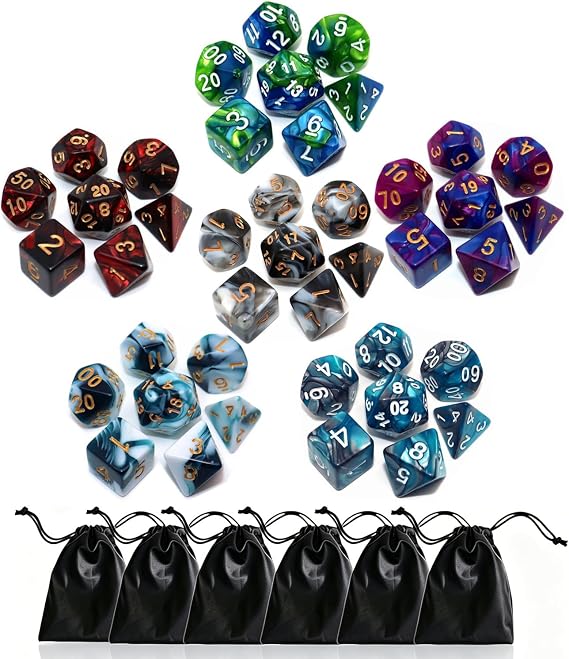 Polyhedral DND Dice Set, 6Pack Double-Colors Dice Sets with D4 D6 D8 D10 D% D12 D20 Compatible with Dungeons and Dragons D&D RPG MTG Table Games (42 Pieces)