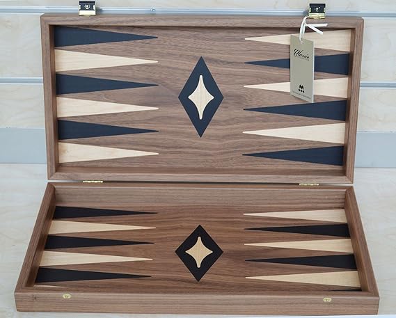 Manopoulos Walnut Wood Backgammon Set - Handmade in Greece