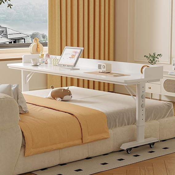 YVYKFZD Mobile Overbed Table with Wheels, Bedside Table King Size, Over Bed Table Adjustable Height, Standing Medical Over Bed Desk with Heavy Duty Metal Legs (Color : A, Size : 120x40cm/47.2x15.7in