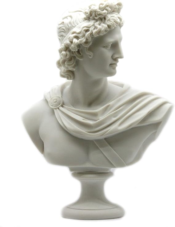 Apollo Greek Roman God Bust Head Statue Cast Marble Sculpture Handmade 12.6