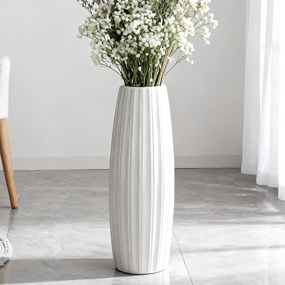 Tall White Ceramic Vase, Large Decorative Flower Vase for Living Room,Bedroom, Office, Modern Home Decor, Glossy Glaze,Wedding Centerpiece