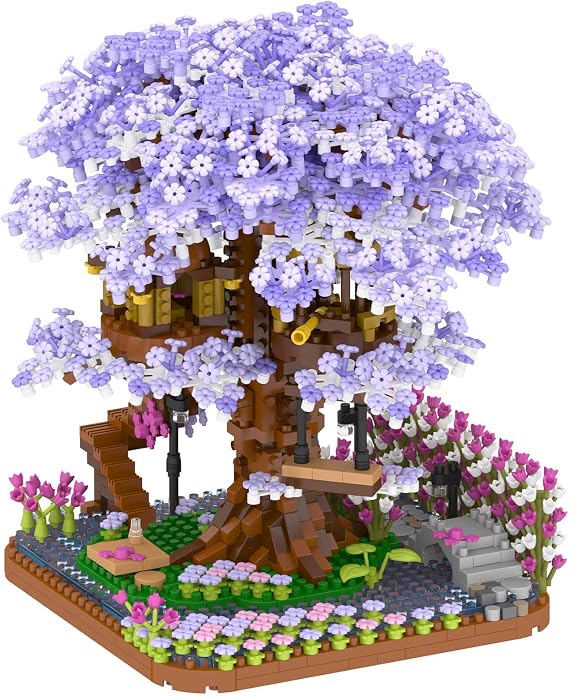 HIGH GODO Mini Cherry Blossom Bonsai Tree House Micro Building Blocks, 2200 PCS Flowers Sakura Tree Home Decoration Model Gift for Adults Women, Not Compatible with Lego