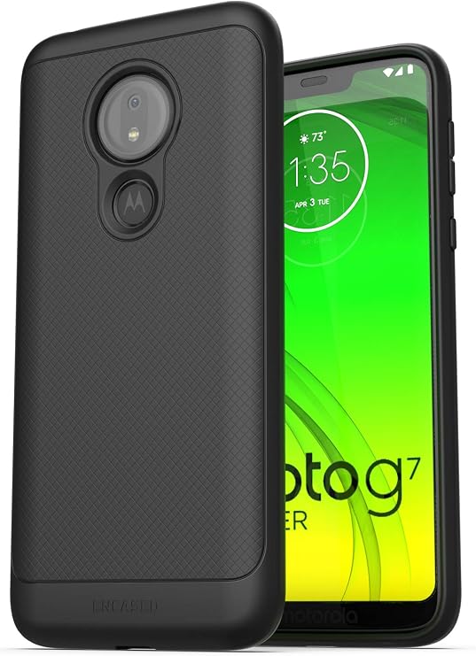 ENCASED Moto G7 Power Case (Thin Armor) Slim Fit Flexible Grip Phone Cover for Motorola G7 Power - Black