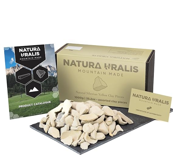Natura Uralis Siberian Yellow Clay | 35oz Natural Clay, Pastel to Golden - Amazing Crunch, Satisfying Earthy, Velvety and Firm Texture, ASMR Sensation