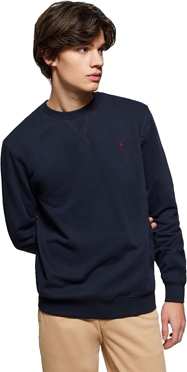 Polo Club Herren Basic Sweatshirt mit Rundhals Einfarbig - Ohne Kapuze - 100% Baumwolle - Gesticktes Logo - Langarmshirts Crew Neck Men