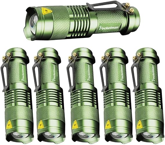 Pocketman 6 Pack, LED Flashlight Mini 3 Mode Tactical Torch Small Water Resistant Pocket Flash Light Adjustable Focus Light