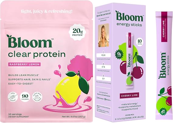 Bloom Raspberry Lemonade Clear Protein and Cherry Lime Energy Packets Bundle