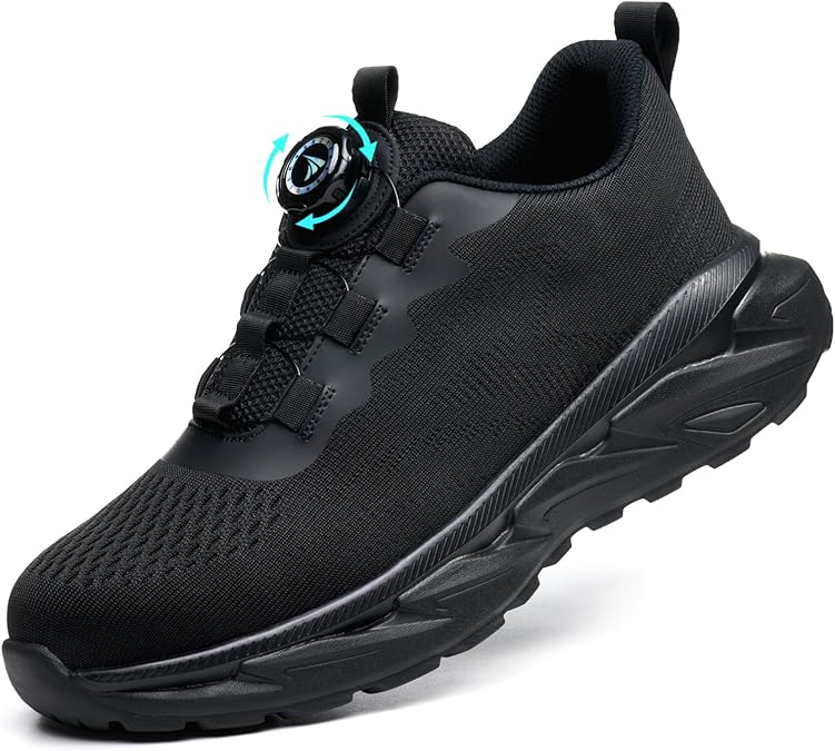 Steel Toe Cap Trainers Work Safety Trainers Mens Womens Lightweight Safety Shoes Comfortable Industrial Work Boots Steel Toe Cap Shoes with Swivel Buckle Shoelaces
