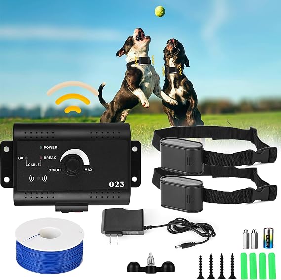 Underground Electric Dog Fence, Pet Wireless Boundary Containment System, 984 Ft Wire, Covers up to 1.2 Acre, w/Waterproof & Rechargeable Training Collar, Shock/Tone Correction, for 1 2 3 Do