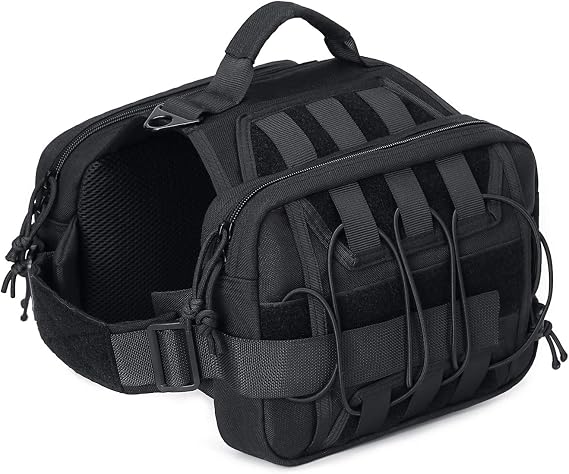 Petmolico Dog Saddle Bag, Dog Pack Saddle Bag Hound Harness Hiking Travel Camping Rucksack with Side Pockets & Adjustable Strap for Medium & Large Dog, Black