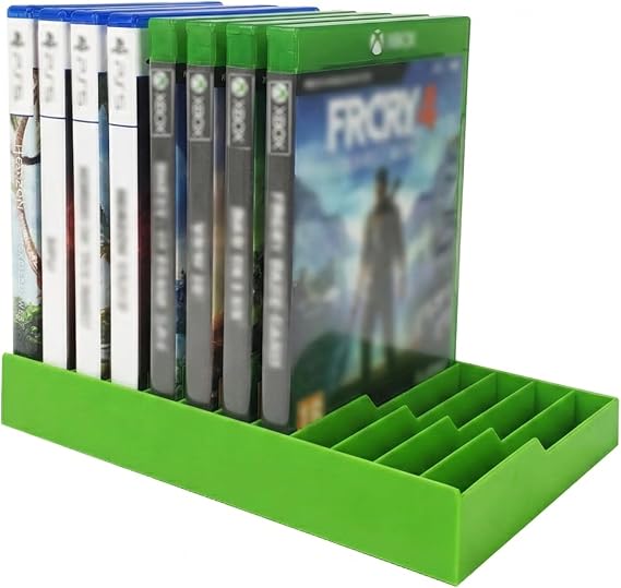 12-Case Video Game Storage Rack, ABS Desktop Organizer, Green