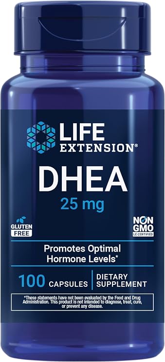Life Extension DHEA 25 mg Supplement for Hormone Balance, Immune Support, Sexual Health, Bone & Cardiovascular Health and Anti-Aging and Mood Support Gluten-Free, Non-GMO 100 Capsules