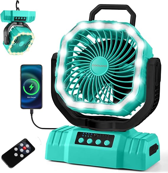 Odoland Portable Camping Fan with Light, 20000mAh Rechargeable Battery Fan