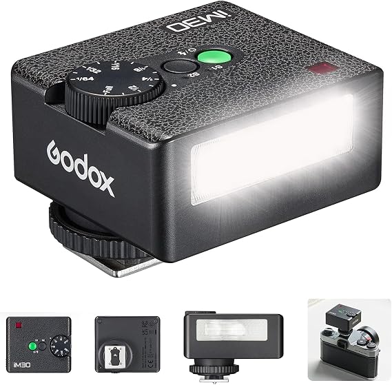 GODOX iM30 Mini Flash, IM 30 Godox Mini Flash, 6500K200K GN15, 230 Full Power Flashes, S1/S2 Optical Control, 7 Power Levels, for Canon Nikon Sony Fuji Olympus Ricoh Single Contact Hotshoe Cameras