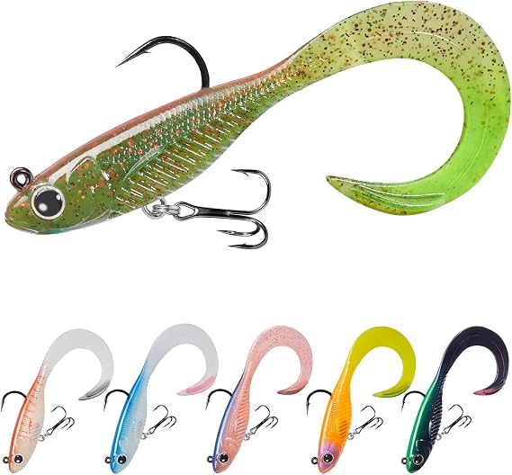 TRUSCEND Shadtale Easy Catch Soft Fishing Lures with BKK Hooks - Trembly Sinking and Vibrating Swim for More Bites, Pre-Rigged Swimbaits for Bass, Trout, Crappie, Walleye, Freshwater Saltwater Fishing