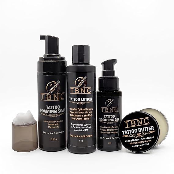 Tattoo Aftercare Bundle, 4-Piece Set with Foaming Soap, Soothing Gel, Lotion, and Butter