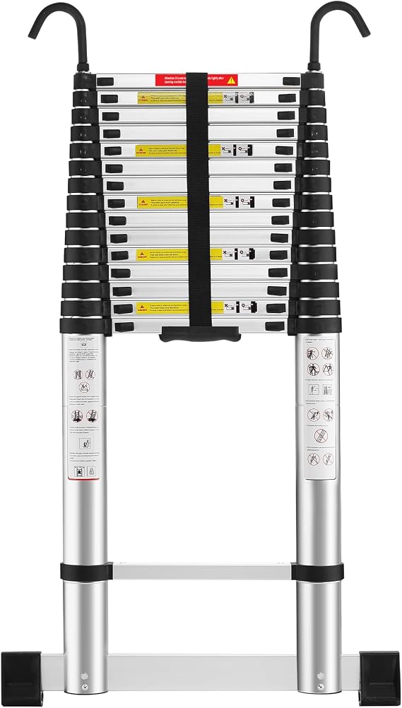 STANEW Aluminium Telescopic Ladder 6.2 M/20.34 FT,Ladders Extendable with Stabilizer Bar & Detachable Hooks, Multi-Purpose Telescoping Ladder with Thickened Non-Slip Feet, Max Load 150 KG