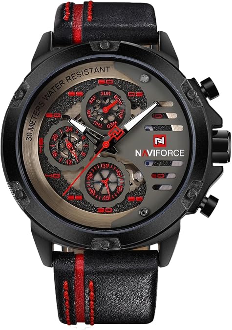 NAVIFORCE Sport Military Watch for Men Waterproof Analog Quartz Leather Band Wristwatch