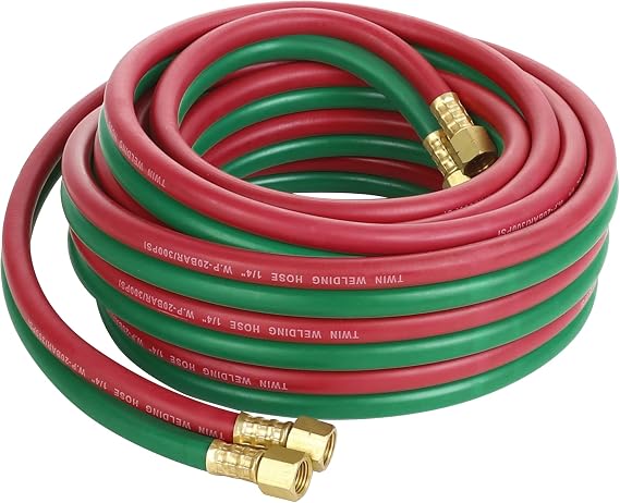 Hromee Oxygen Acetylene Hose 1/4-Inch 25 Feet with 9/16-18 B fittings Welding Cutting Torch Twin Hose